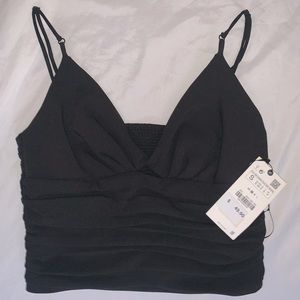 ZARA Ruched Black Top
